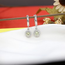 TB Takı Boom Minimal Kadın Küpe, Anturaj Yuvarlak Gümüş Küpe, Sarı Taşlı Tektaş Küpe