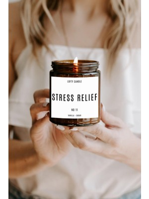 Lofty Stress Relief Beyaz Etiket Amber Kavanoz Mum Dekor Aromaterapi Rahatlatıcı Vanilya Kokusu 210 gr