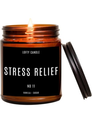Stress Relief Siyah Etiket Amber Kavanoz Mum Dekor Aromaterapi Rahatlatıcı Vanilya Kokusu 210 gr