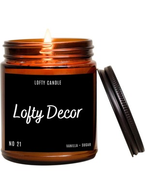 Lofty Decor Siyah Etiket Amber Kavanoz Mum Dekor Aromaterapi Rahatlatıcı Vanilya Kokusu 210 gr