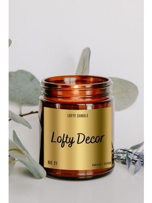 Lofty Decor Gold Etiket Amber Kavanoz Mum Dekor Aromaterapi Rahatlatıcı Vanilya Kokusu 210 gr