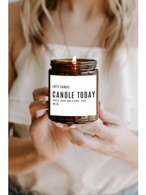 Lofty Candle Today Beyaz Etiket Amber Kavanoz Mum Dekor Aromaterapi Rahatlatıcı Vanilya Kokusu 210 gr