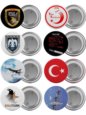 Satürn Solotürk Çanta Rozeti Seti 8 Adet En Büyük Boy 5.8cm Iğneli Broş