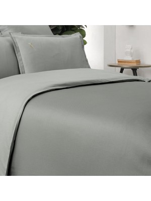 Sarev Olive Koyu Gri Armürlü Çift Kişilik Pamuk Nevresim Takımı