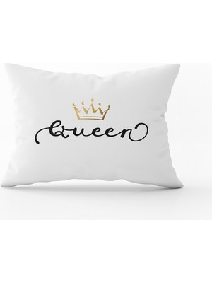 Cango Home Beyaz Siyah Queen Kraliçe Dijital Baskılı Kırlent Kılıfı - CGH325-3550 Çift Tarafı Baskılı