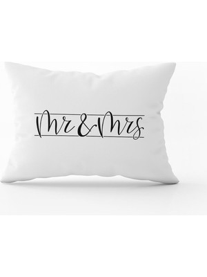 Cango Home Beyaz Siyah Kadın Erkek Mr. Mrs. Dijital Baskılı Kırlent Kılıfı - CGH339-3550 Çift Tarafı Baskılı