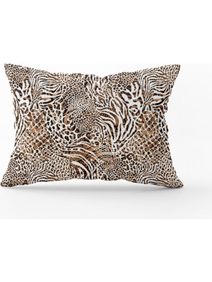 Cango Home Kahverengi Beyaz Leopar ve Zebra Desenli Dijital Baskı Kırlent Yastık Kılıfı - CGH346-3550 Çift Tarafı Baskılı