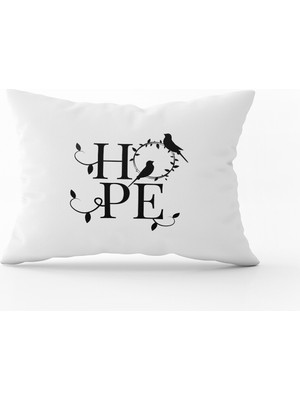 Cango Home Beyaz Siyah Hope Yazılı Dijital Baskı Kırlent Yastık Kılıfı - CGH414-3550 Çift Tarafı Baskılı