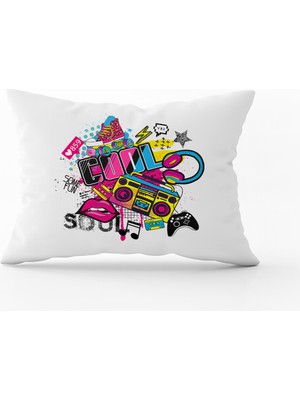 Cango Home Beyaz Çok Renkli Popart Desenli Dijital Baskı Kırlent Yastık Kılıfı - CGH420-3550 Çift Tarafı Baskılı