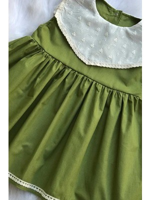 Bertuğ Bebek Fisto Yaka Detaylı Kolsuz Pamuklu Yeşil Kız Çocuk Bebek Elbise