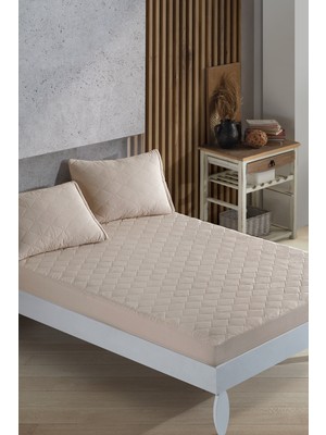 Nanosoft Bej Kapitone Yatak Koruyucu Fitted Alez Çarşaf 8 Ebat