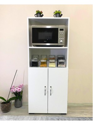 Woody Life Fırın Dolabı 2 Kapaklı Bölmeli Mikrodalga Fırın Dolabı Mini Fırın Mutfak Dolabı 2 Kapılı