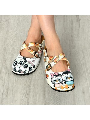 Azizsahinshoes 6292 Panda Ve Penguen Çapraz Sabo Terlik