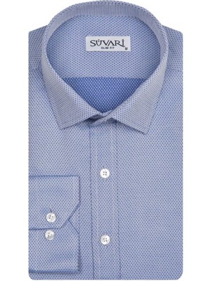 Süvari Slim Fit Armür Desenli Mavi Erkek Gömlek