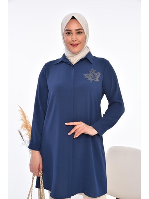 Kadın Büyük Beden Yaprak Baskılı Gömlek Tunik