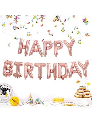 Beysüs Happy Birthday Rose Gold Harf Folyo Balon Set
