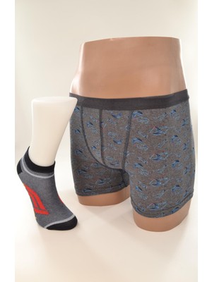 Erkek Çocuk Penye Boxer Pamuk Çorap Kombin Takım