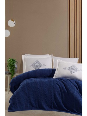 Elart Çift Kişilik Örgü Battaniye Seti 6Parça Victoria Lacivert