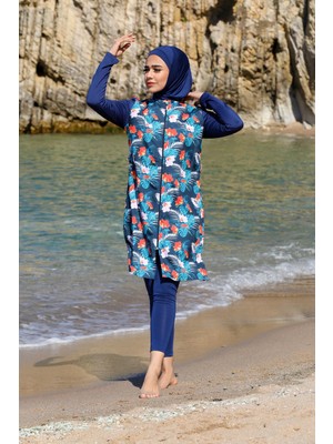 Seboteks Floral Desen Jile Taytlı Tam Kapalı Tesettür Mayo 2348