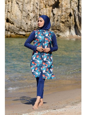 Seboteks Floral Desen Jile Taytlı Tam Kapalı Tesettür Mayo 2348