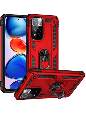 Caseworld Xiaomi Redmi Note 11 Pro Plus 5g Kapak Military Yüzüklü Stantlı Panzer Tank Kılıf - Kırmızı