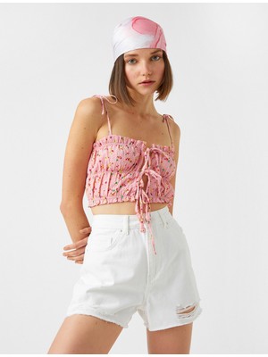 Koton Koton Crop Atlet Önden Bağlamalı Çiçek Desenli