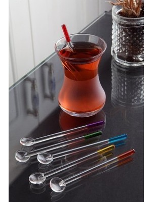 Milea 6'lı Lüx Renkli Saplı Cam Çay Kaşığı Seti