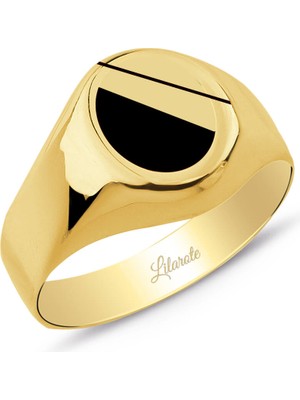 Lilarote Erkek Altın Yuvarlak Çizgili Mineli Yüzük