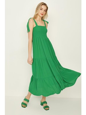 Select Moda Kadın Ip Askılı Gipe Detaylı Rahat Kesim Elbise