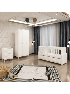 Garaj Home Melina Yıldız 3 Kapaklı Bebek Odası Takımı - Beyaz-