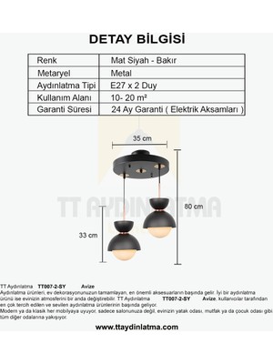 TT Aydınlatma TT007-2 Sy Tt Aydınlatma Mat Siyah 2 Li Lüks Avize