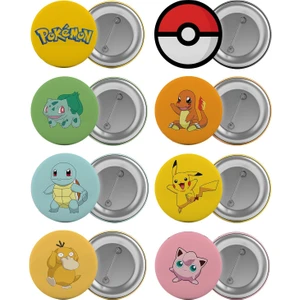 Pokemon Çanta Rozeti Seti 8 Adet En Büyük Boy 5.8cm Iğneli Broş