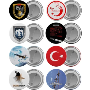 Solotürk Çanta Rozeti Seti 8 Adet En Büyük Boy 5.8cm Iğneli Broş