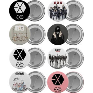 Exo Çanta Rozeti Seti 8 Adet En Büyük Boy 5.8cm Iğneli Broş
