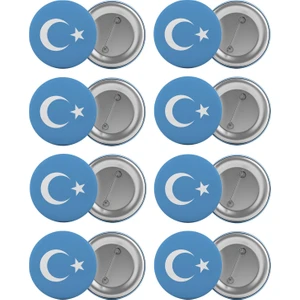 Doğu Türkistan Bayrağı Çanta Rozeti Seti 8 Adet En Büyük Boy 5.8cm Iğneli Broş