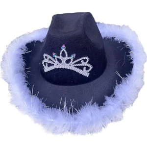 B Baosity Kadın Tüylü Kovboy Şapkası - Siyah (Yurt Dışından)