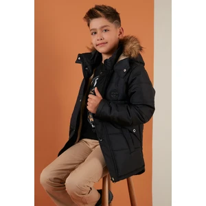 Yakası Suni Kürklü Peluş Astarlı Kapüşonlu Kışlık Mont Erkek Çocuk Mont 6036024