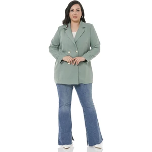 Disentis Modest Büyük Beden Mono Yaka Kruvaze Kapama Kolu Pileli Mint Yeşili Astarsız Kadın Ceket