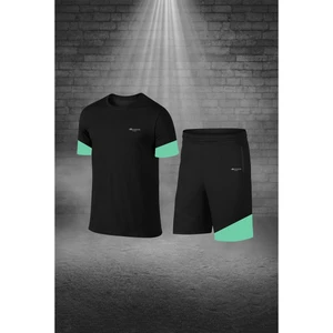 Erkek Siyah Dri-Fit Kumaş Yürüyüş ve Koşu Için Konforlu Cepli Sıfır Yaka Tişört Şort Ikili Alt Üst Seti (S-3xl)