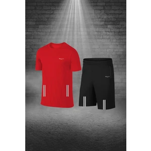 Poseidon Storm Erkek Kırmızı Dri-Fit Kumaş Cepli Sporcu Rahat Konforlu Tişört Şort Alt Üst Ikili Takım (S-3xl)