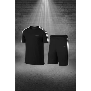 Poseidon Storm Erkek Siyah Dri-Fit Kumaş Yuvarlak Yaka Cepli Şık Konforlu Tişört Şort Seti (S-3xl)