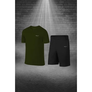 Büyük Beden Erkek Haki Dri-Fit Kumaş Yürüyüş ve Koşu Için Baskısız Günlük Tişört Şort Takımı (4XL-10XL)