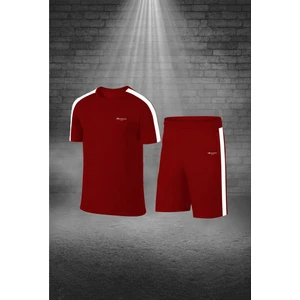 Erkek Bordo Dri-Fit Kumaş Spor Için Konforlu Cepli Kısa Kol Tişört Şort Ikili Takım (S-3xl)