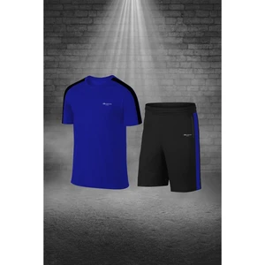 Poseidon Storm Büyük Beden Erkek Mavi Dri-Fit Kumaş Antrenman ve Koşu Için Konforlu Cepli Kısa Kol Tişört Şort Ikili Takım  (4XL-10XL)