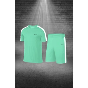 Büyük Beden Erkek Su Yeşili Dri-Fit Kumaş Baskısız Yuvarlak Yaka Kısa Kol Tişört Şort Alt Üst Spor Takım  (4XL-10XL)