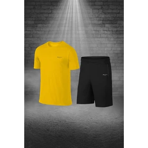 Poseidon Storm Büyük Beden Erkek Sarı Dri-Fit Kumaş Rahat Günlük Sporcu Konforlu Tişört Şort Koşu Seti (4XL-10XL)