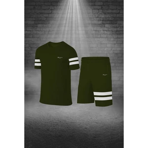 Büyük Beden Erkek Haki Dri-Fit Kumaş Koşu ve Yürüyüş Için Rahat  Konforlu Tişört Şort Takımı (4XL-10XL)