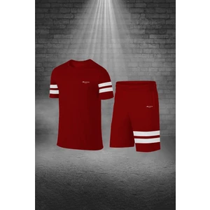 Poseidon Storm Büyük Beden Erkek Bordo Dri-Fit Kumaş Baskısız Günlük Rahat Tişört Şort Spor Takım Seti  (4XL-10XL)