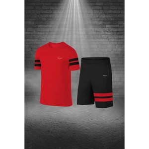 Büyük Beden Erkek Kırmızı Dri-Fit Kumaş Baskısız Yuvarlak Yaka Kısa Kol Tişört Şort Alt Üst Takım (4XL-10XL)
