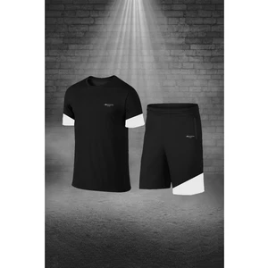 Büyük Beden Erkek Siyah Dri-Fit Kumaş Yürüyüş Için Konforlu Cepli Sıfır Yaka Tişört Şort Ikili Alt Üst Spor Seti   (4XL-10XL)